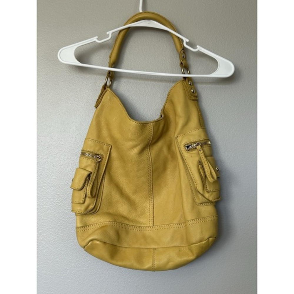 Linea Pelle Dylan Hobo Bag Mustard Yellow Leather Shoulder Bag Boho Chic Pockets